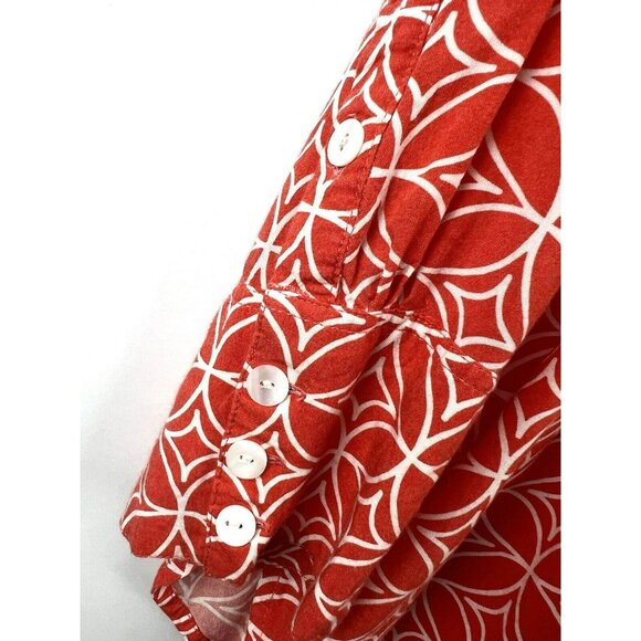 Soft Surroundings Top Blouse Large 3/4 Sleeve Geometric Orange White Pullover - Picture 3 of 8